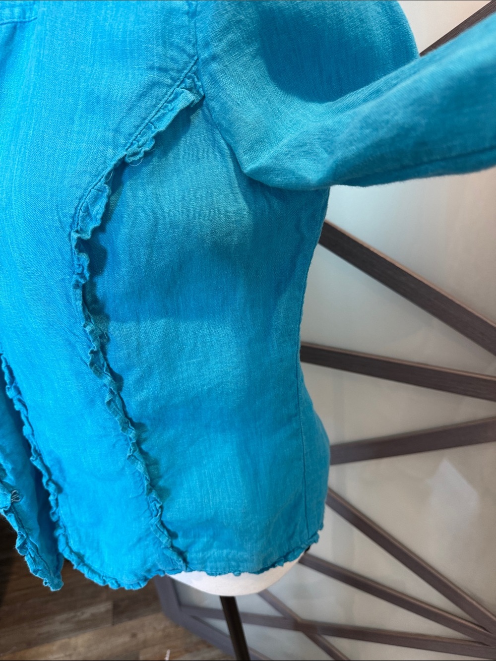Chico's Turquoise Ruffled Open-Front Jacket - Picture 7 of 11